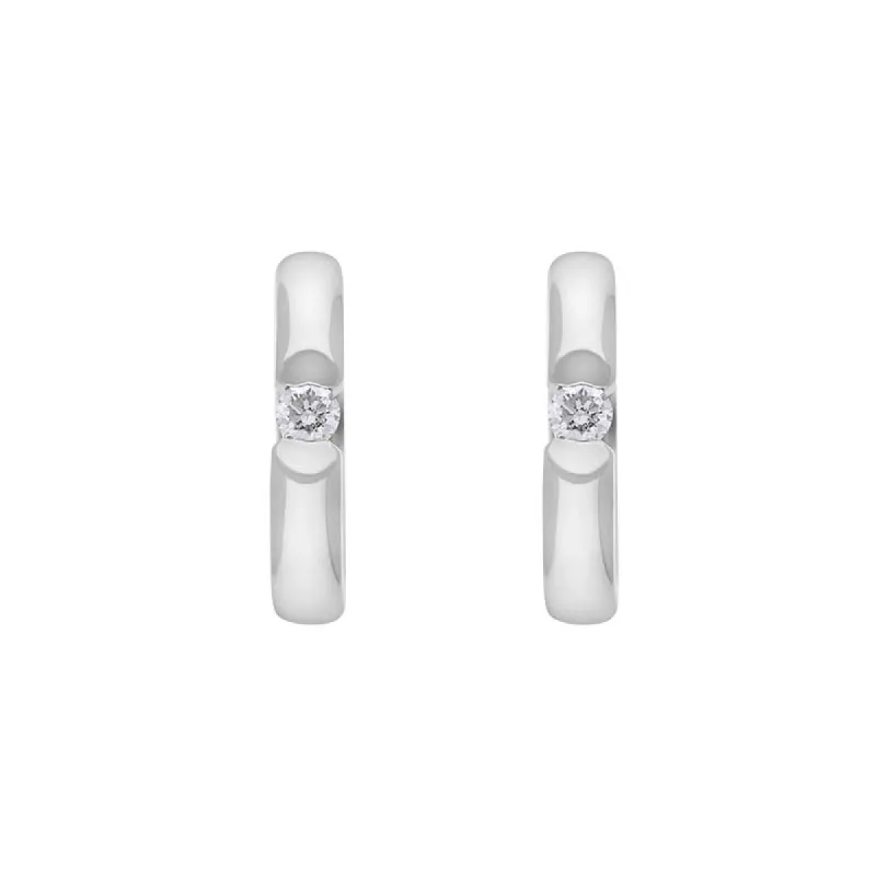 9ct White Gold Diamond 14mm Round Domed Hoop Earrings sold by C.W. Sellors