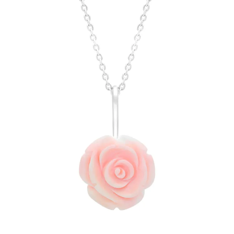 Sterling Silver Pink Conch Tuberose 20mm Rose Necklace sold by C.W. Sellors