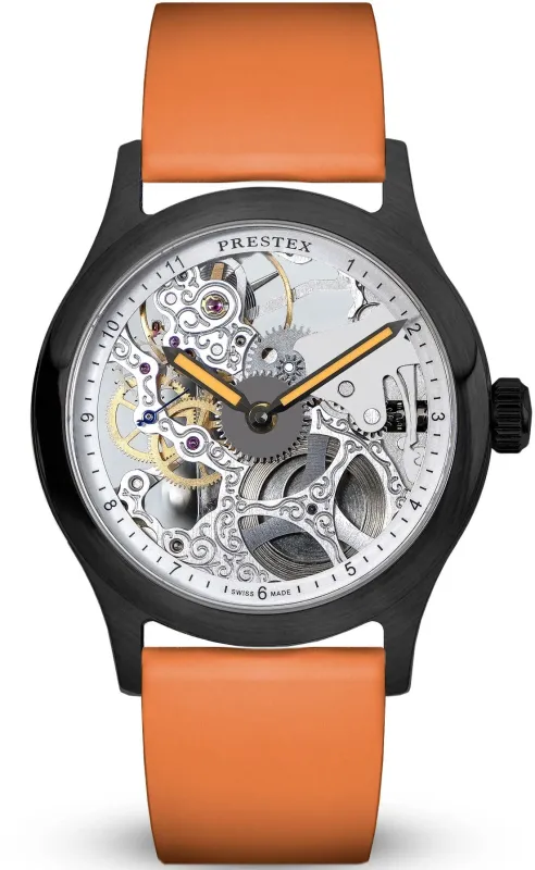 Duckworth Prestex Skeleton PVD Orange Hands Watch made by C.W. Sellors