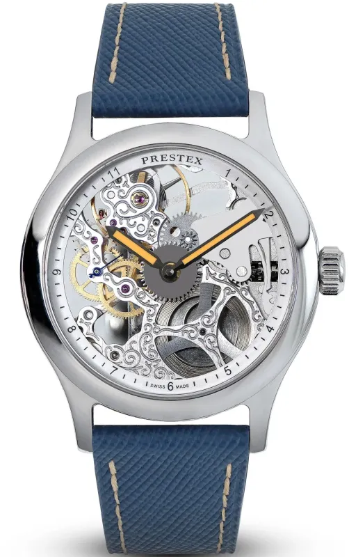 Duckworth Prestex Skeleton Orange Hands Watch made by C.W. Sellors