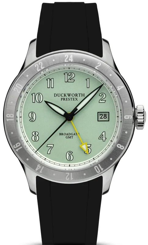 Duckworth Prestex Broadgate GMT Green Black Rubber Watch made by C.W. Sellors