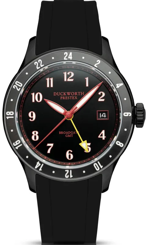 Duckworth Prestex Broadgate GMT Black PVD Black Rubber Watch made by C.W. Sellors