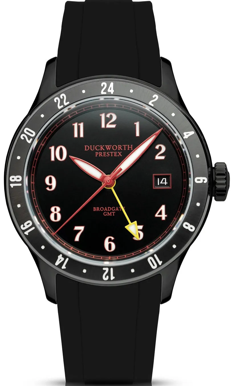 Duckworth Prestex Broadgate GMT Black PVD Black Rubber Watch sold by C.W. Sellors