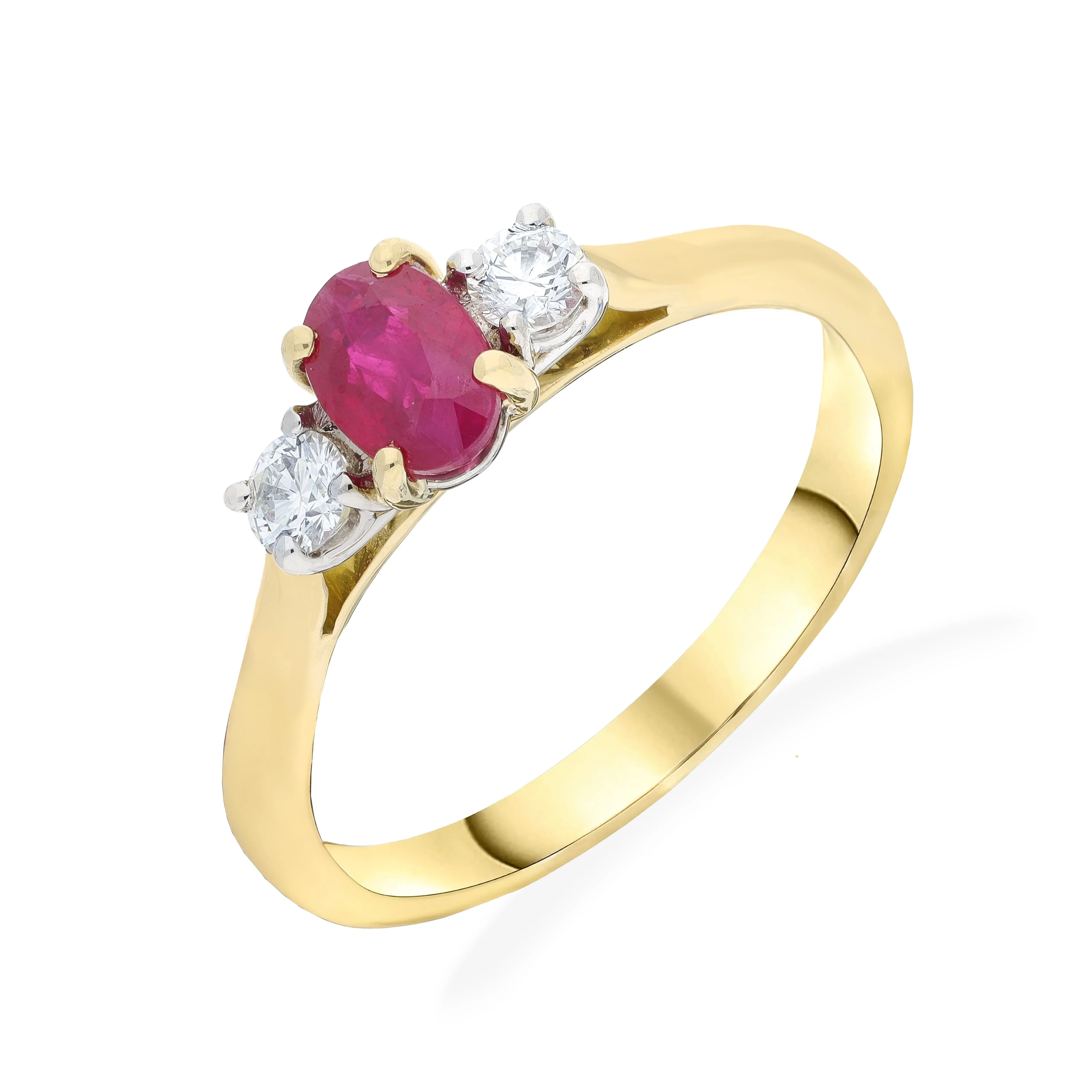 18ct Yellow and White Gold 0.74ct Ruby and 0.21 Diamond Trilogy Ring sold by C.W. Sellors