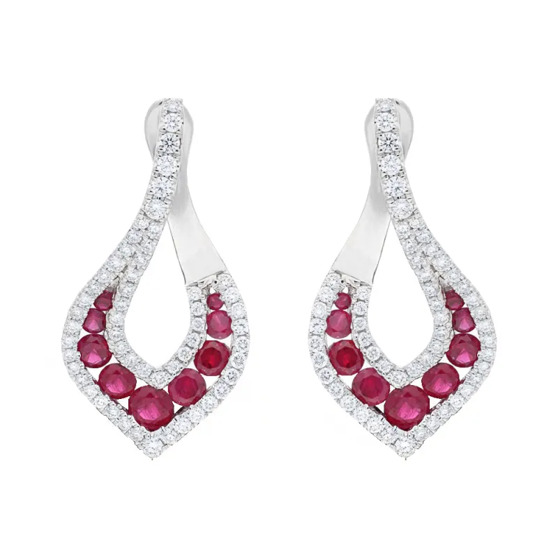 18ct White Gold 2.75ct Ruby and 0.41ct Diamond Open Twist Earrings made by C.W. Sellors