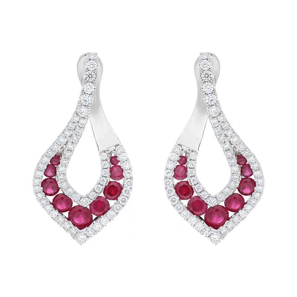 18ct White Gold 2.75ct Ruby and 0.41ct Diamond Open Twist Earrings sold by C.W. Sellors