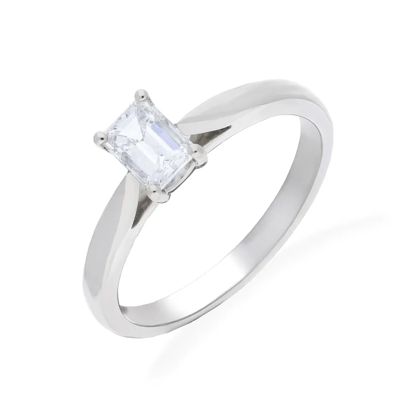 Platinum 0.51ct Diamond GIA Certified FVS2 Solitaire Em Cut Claw Set Ring sold by C.W. Sellors