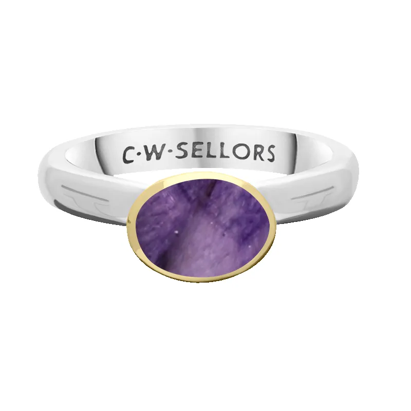 9ct Yellow Gold Sterling Silver Blue John Stepping Stones 6x8mm Oval Bezel Set Ring sold by C.W. Sellors product image thumbnail 2