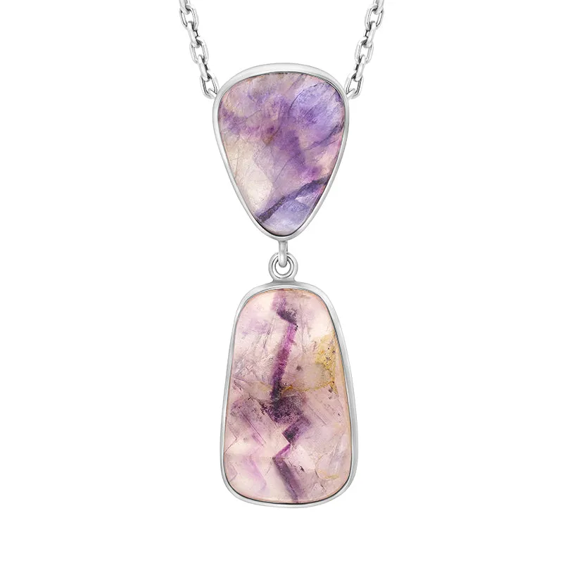 Sterling Silver Blue John Abstract Two Stone Drop Necklace D sold by C.W. Sellors