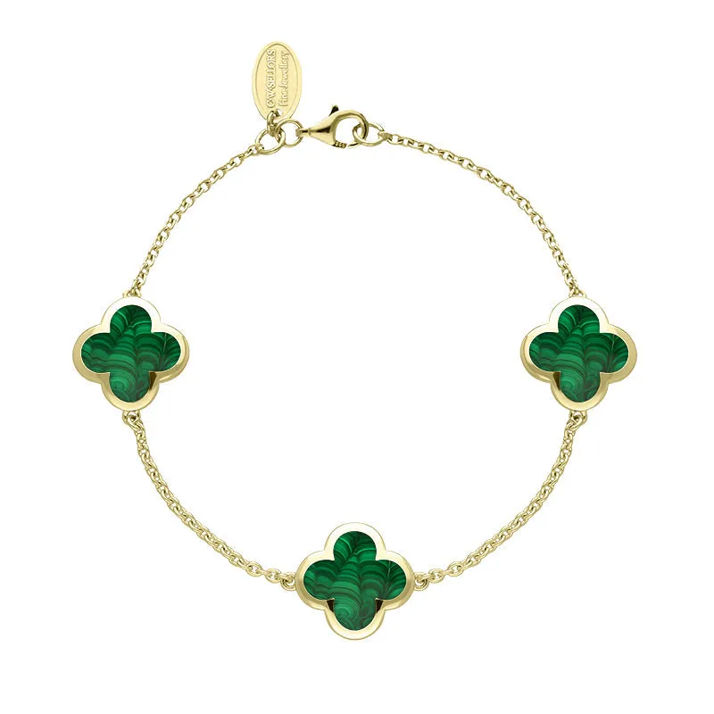 18ct Yellow Gold Malachite Bloom Four Leaf Clover Chain Bracelet sold by C.W. Sellors