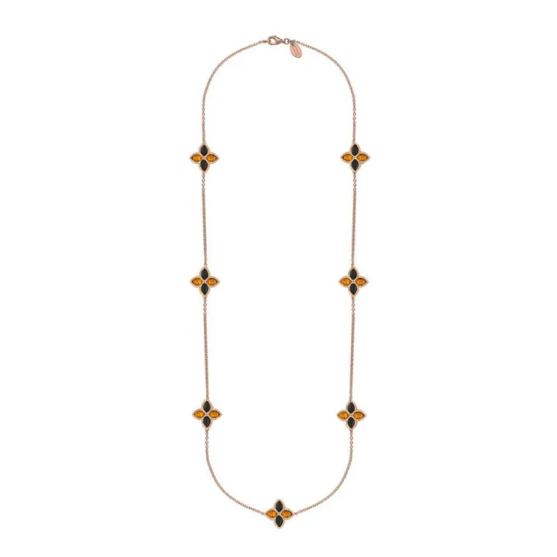 9ct Rose Gold Whitby Jet And Amber Eden Long Marquise Flower Necklace sold by C.W. Sellors