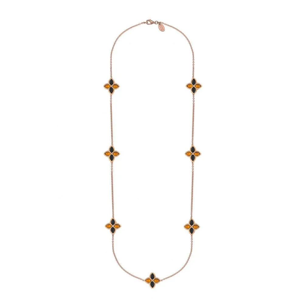 9ct Rose Gold Whitby Jet And Amber Eden Long Marquise Flower Necklace sold by C.W. Sellors