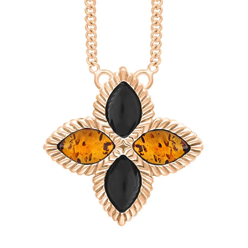 9ct Rose Gold Whitby Jet And Amber Eden Large Marquise Flower Necklace sold by C.W. Sellors