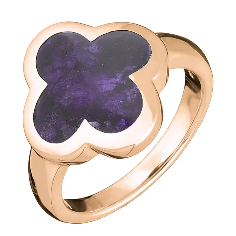 9ct Rose Gold Blue John Bloom Four Leaf Clover Ring sold by C.W. Sellors