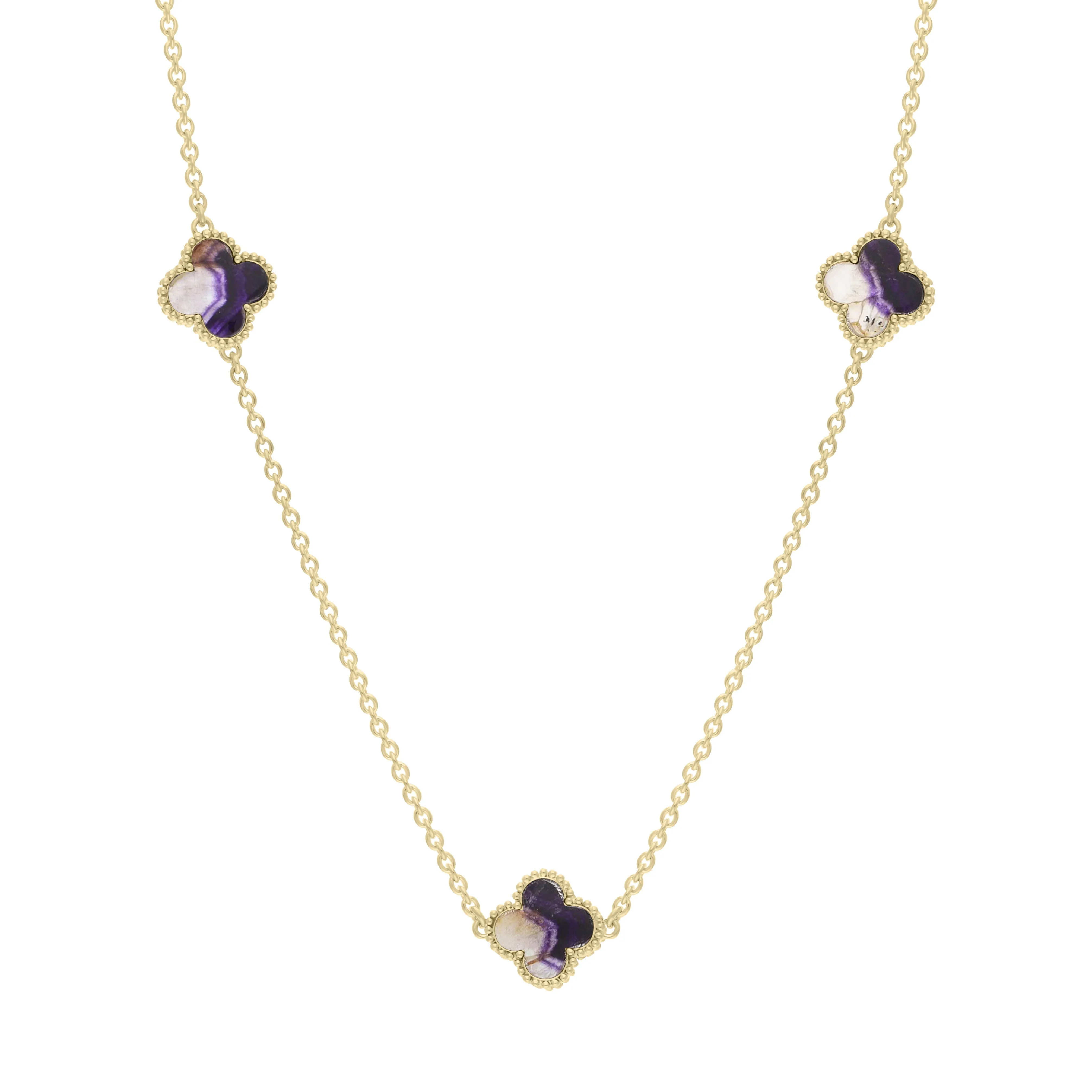 9ct Yellow Gold Blue John Bloom Four Leaf Clover Ball Edge Necklace sold by C.W. Sellors product image thumbnail 2