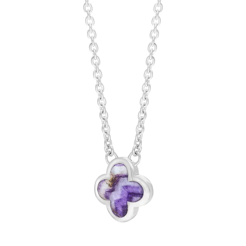 9ct White Gold Blue John Bloom Small Four Leaf Clover Polished Edge Pendant sold by C.W. Sellors product image thumbnail 2