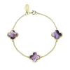 9ct Yellow Gold Blue John  Bloom Four Leaf Clover Chain Bracelet sold by C.W. Sellors