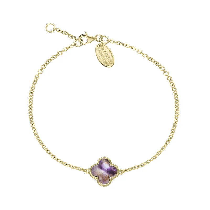 9ct Yellow Gold Blue John Bloom Four Leaf Clover Ball Edge Chain Bracelet sold by C.W. Sellors