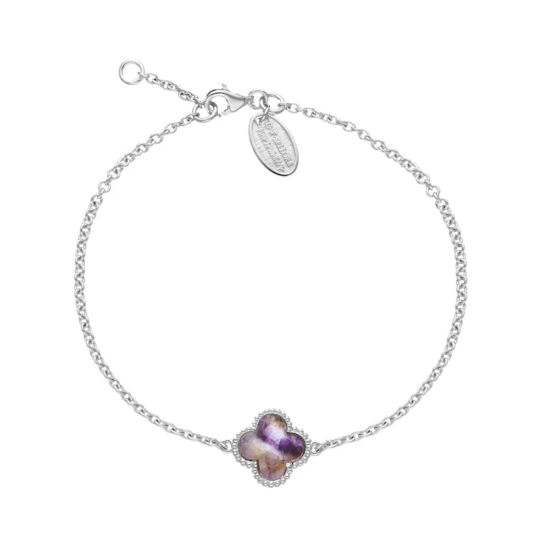 9ct White Gold Blue John Bloom Four Leaf Clover Ball Edge Chain Bracelet sold by C.W. Sellors