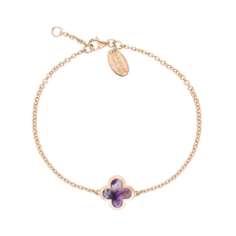 9ct Rose Gold Blue John Bloom Four Leaf Clover Polished Edge Bracelet sold by C.W. Sellors