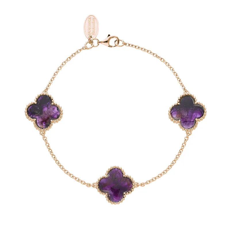 9ct Rose Gold Blue John Bloom Four Leaf Clover Ball Edge Chain Bracelet sold by C.W. Sellors