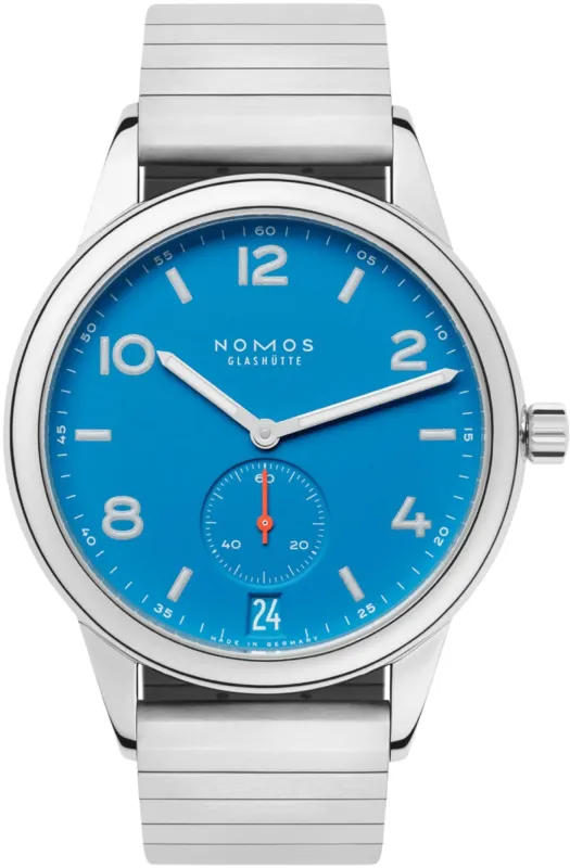 Nomos Glashutte Club Automat Datum Signalblau Sapphire Crystal Watch sold by C.W. Sellors
