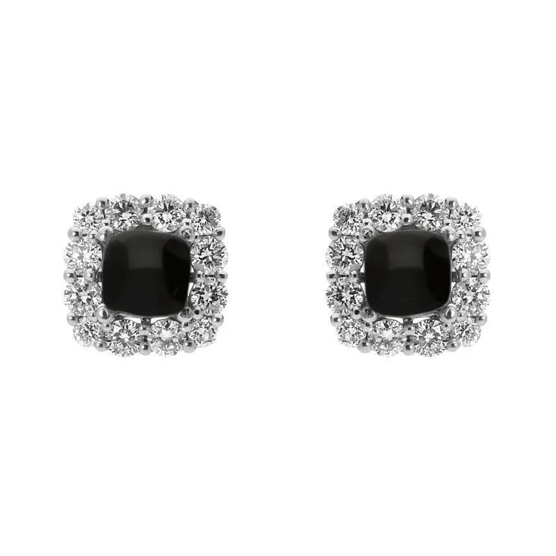 18ct White Gold Whitby Jet and Diamond Cushion Stud Earrings sold by C.W. Sellors
