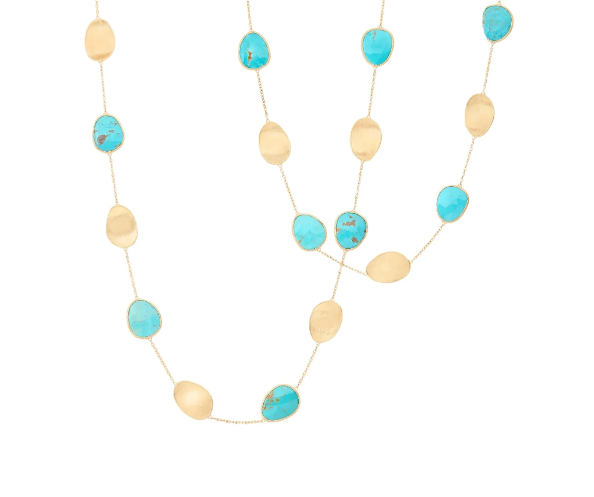 Marco Bicego Lunaria Colour 18ct Yellow Gold Diamond and Turquoise Long Necklace sold by C.W. Sellors