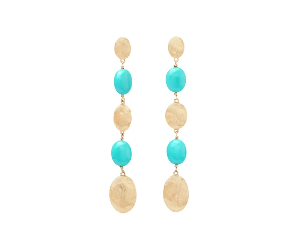 Marco Bicego Siviglia 18ct Yellow Gold Turquoise & Diamond Long Drop Earrings sold by C.W. Sellors