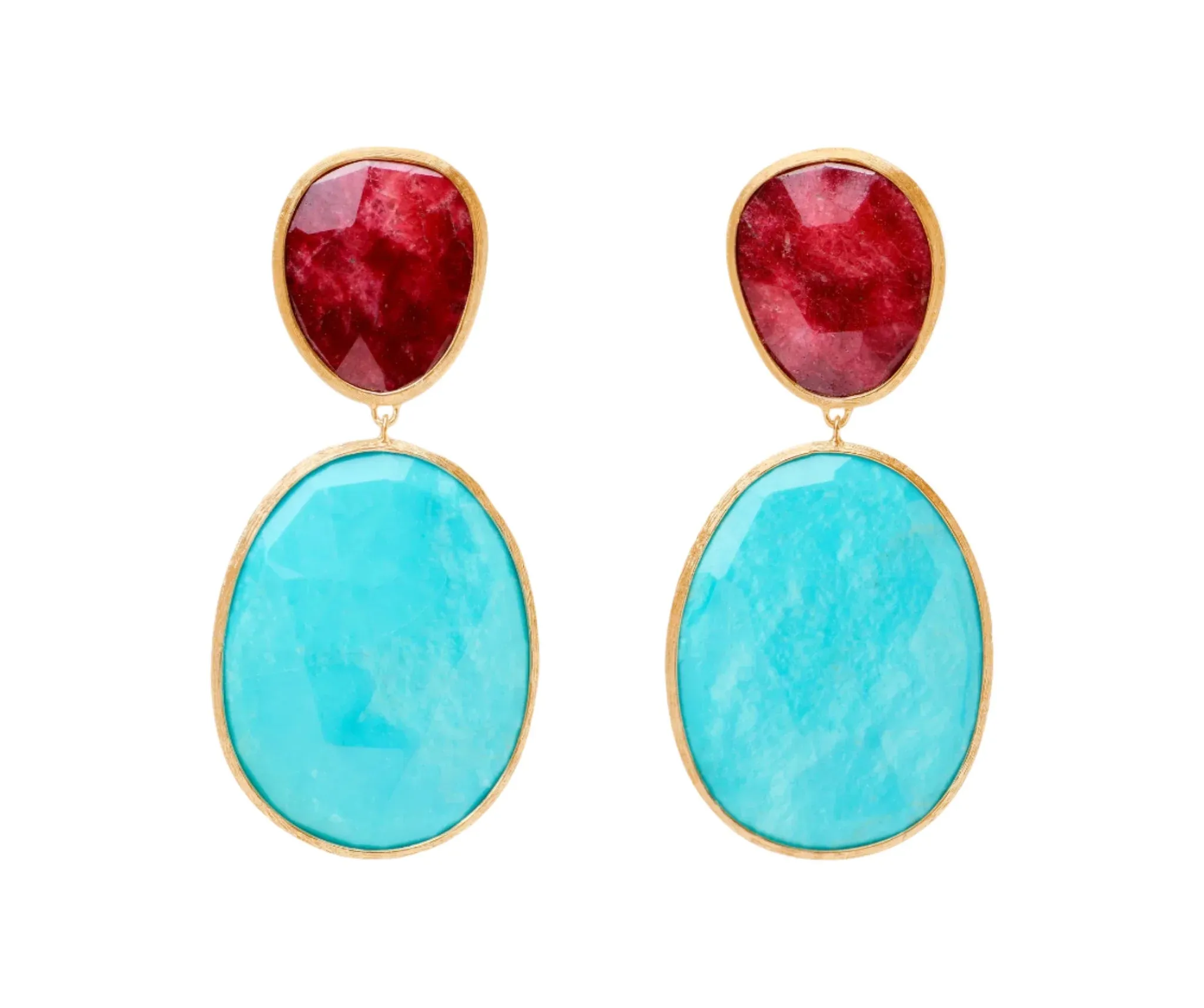 Marco Bicego Lunaria Colour 18ct Yellow Gold Turquoise & Thulite Double Drop Earrings sold by C.W. Sellors
