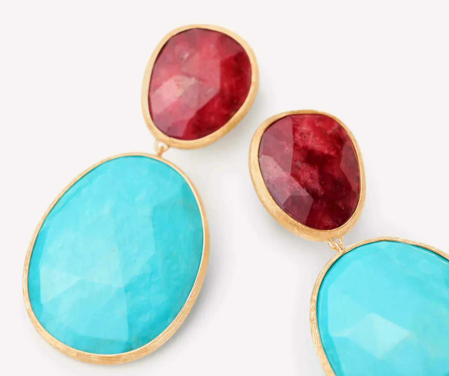 Marco Bicego Lunaria Colour 18ct Yellow Gold Turquoise & Thulite Double Drop Earrings sold by C.W. Sellors product image thumbnail 2