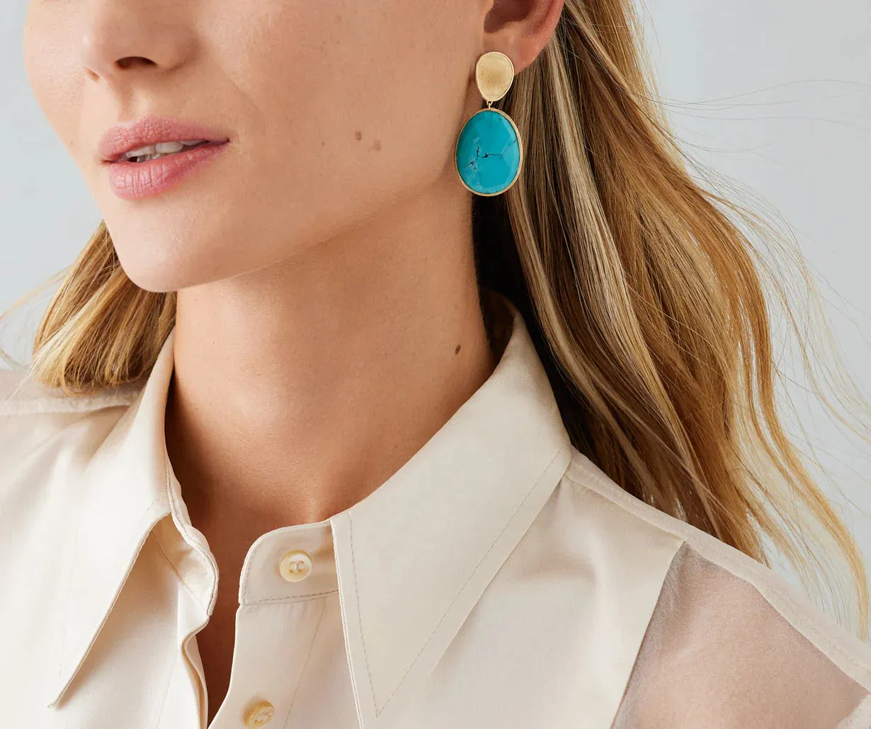 Marco Bicego Lunaria Colour 18ct Yellow Gold & Turquoise Double Drop Earrings sold by C.W. Sellors product image thumbnail 3