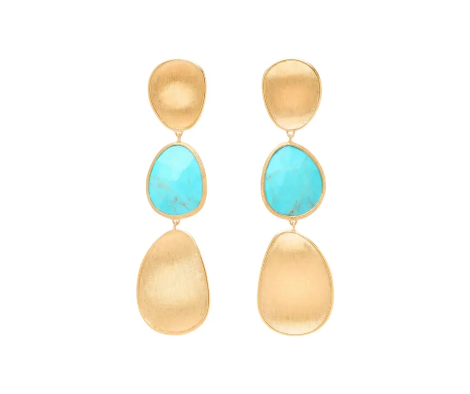 Marco Bicego Lunaria Colour 18ct Yellow Gold & Turquoise Three Drop Earrings sold by C.W. Sellors