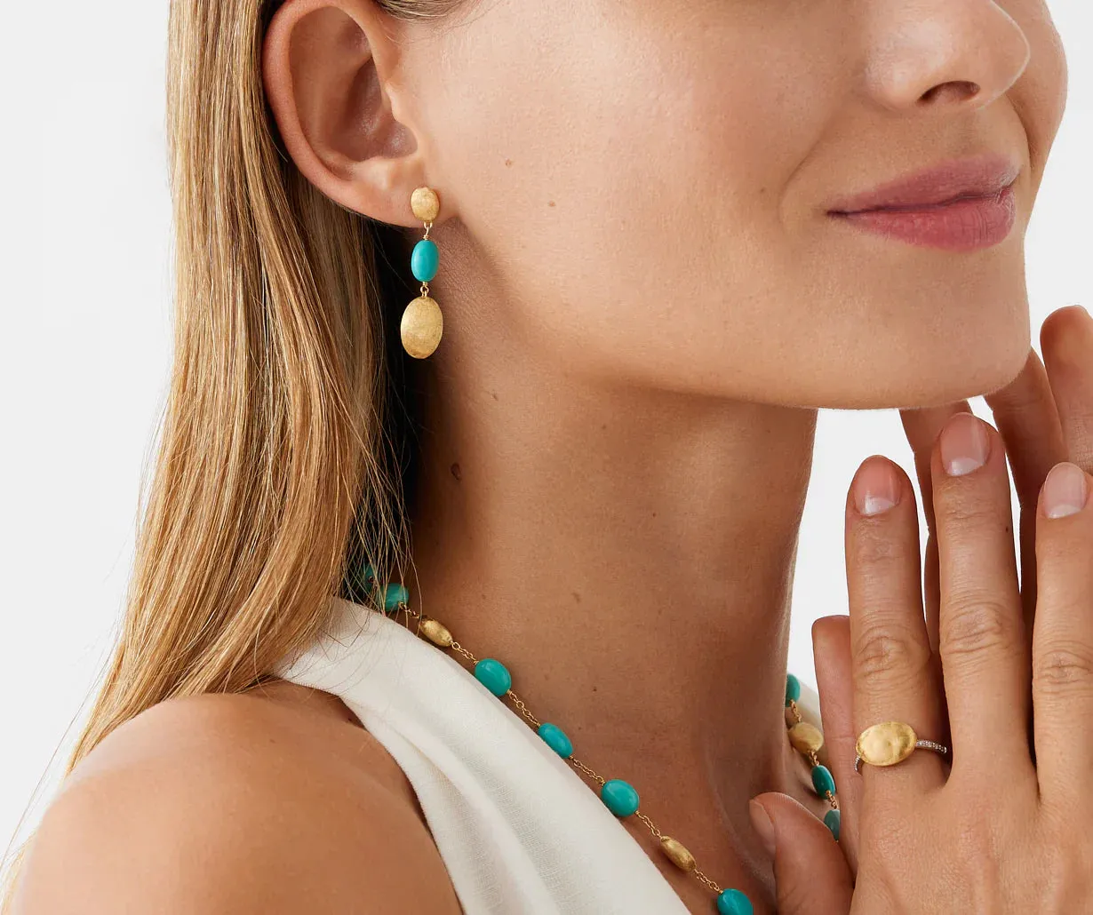 Marco Bicego Siviglia 18ct Yellow Gold & Turquoise Triple Drop Earrings sold by C.W. Sellors product image thumbnail 3