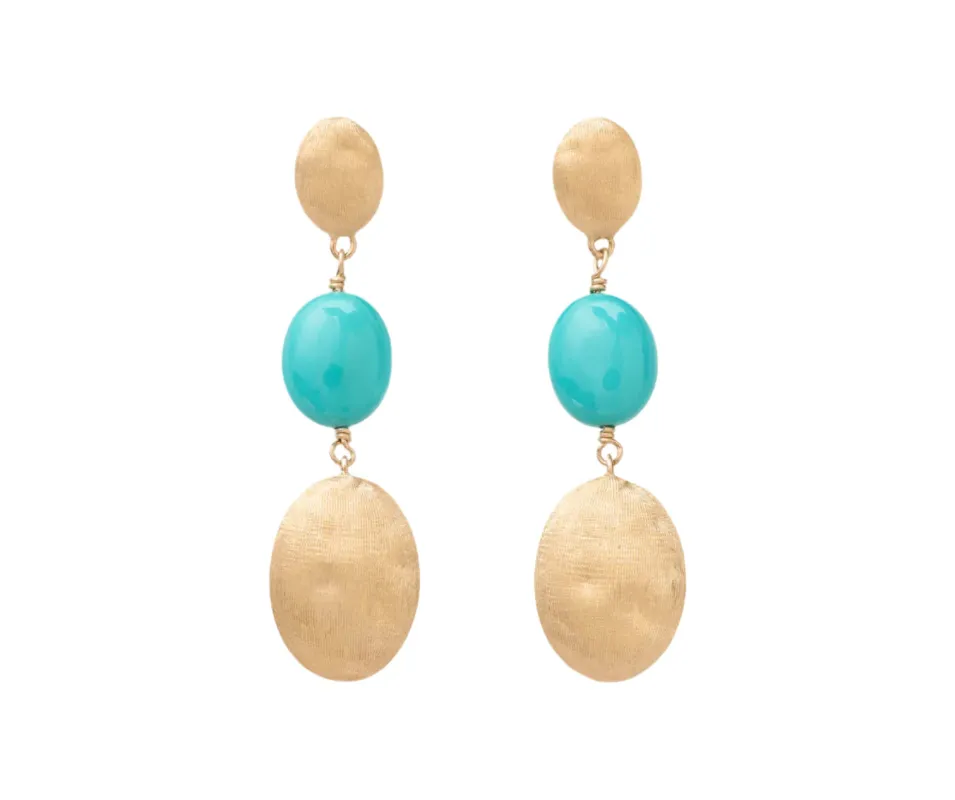 Marco Bicego Siviglia 18ct Yellow Gold & Turquoise Triple Drop Earrings sold by C.W. Sellors