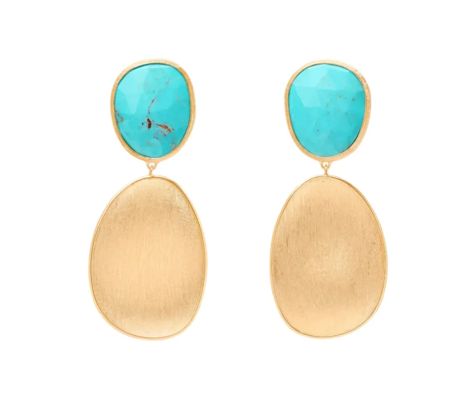 Marco Bicego Lunaria Colour 18ct Yellow Gold & Turquoise Double Drop Small Earrings sold by C.W. Sellors
