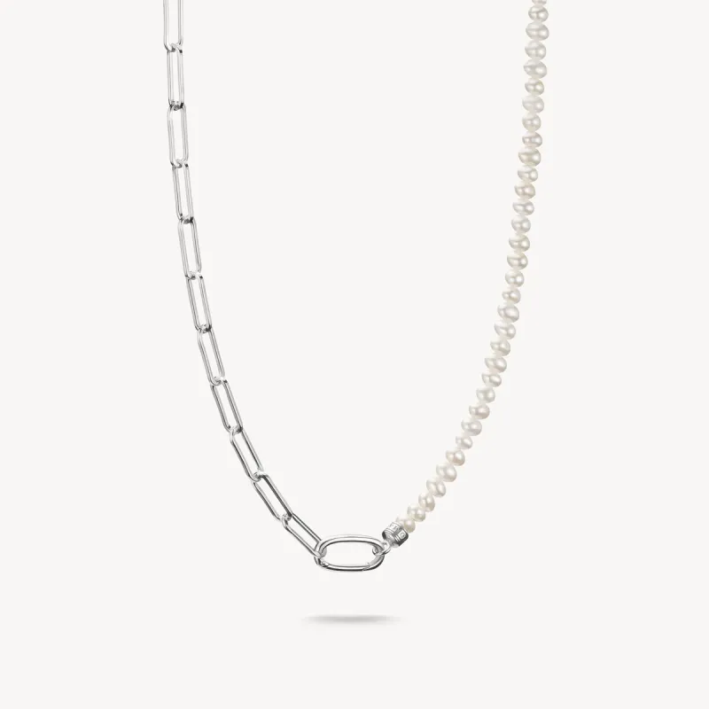 Thomas Sabo Sterling Silver Paperclip and Pearls Connect Link Necklace sold by C.W. Sellors