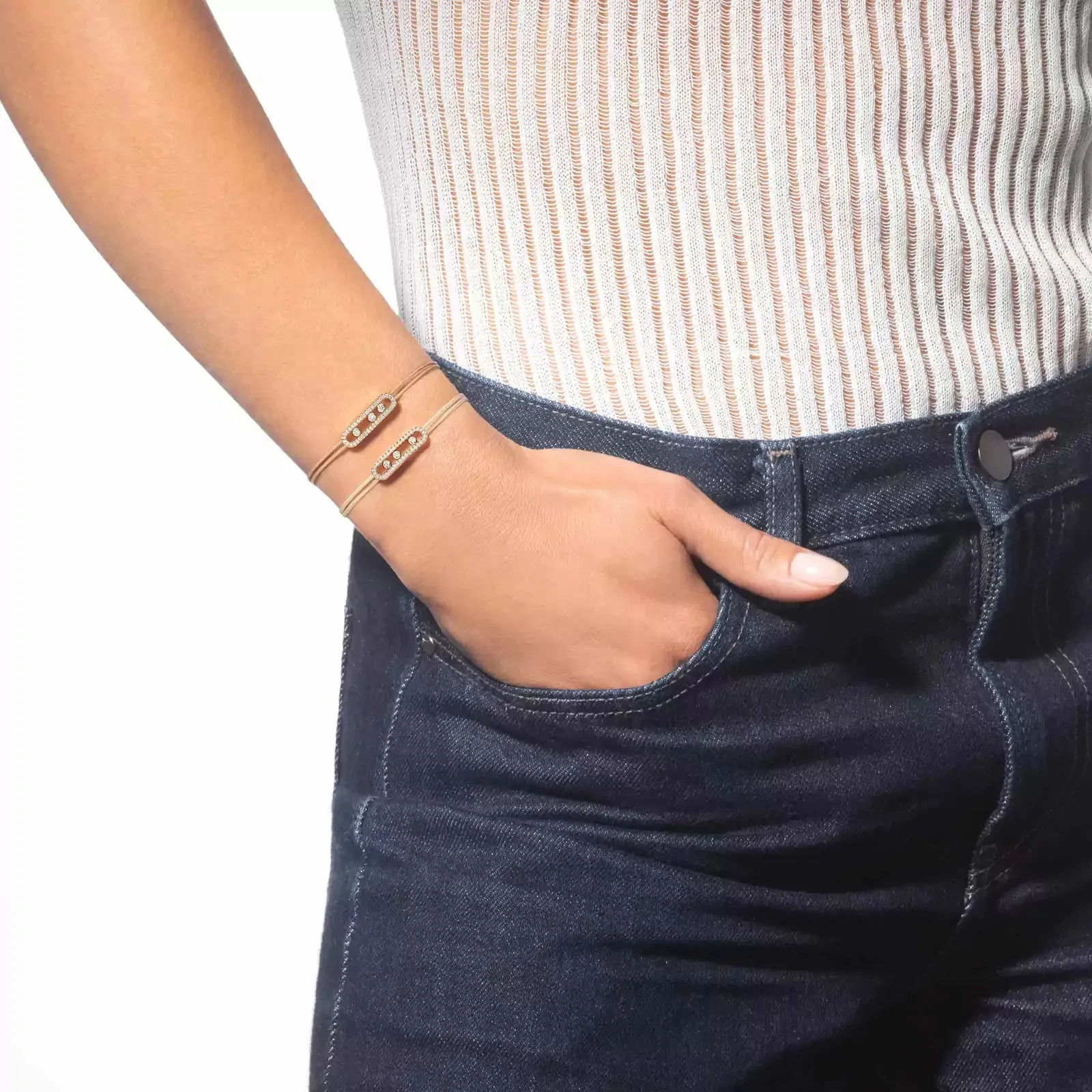 Messika Care(s) 18ct Yellow Gold & 0.26ct Diamond Beige Cord Pavé Bracelet sold by C.W. Sellors product image thumbnail 4