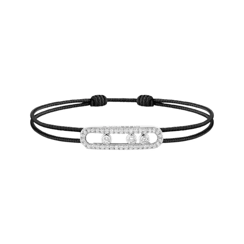 Messika Care(s) 18ct White Gold & 0.26ct Diamond Black Cord Pavé Bracelet sold by C.W. Sellors