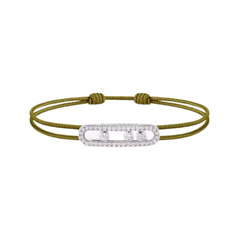 Messika Care(s) 18ct White Gold & 0.26ct Diamond Khaki Cord Pavé Bracelet sold by C.W. Sellors