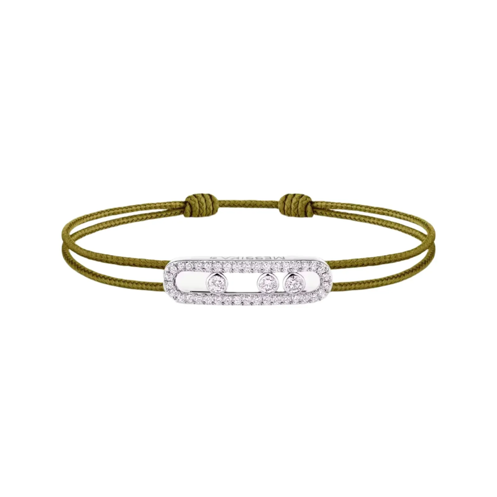 Messika Care(s) 18ct White Gold & 0.26ct Diamond Khaki Cord Pavé Bracelet sold by C.W. Sellors