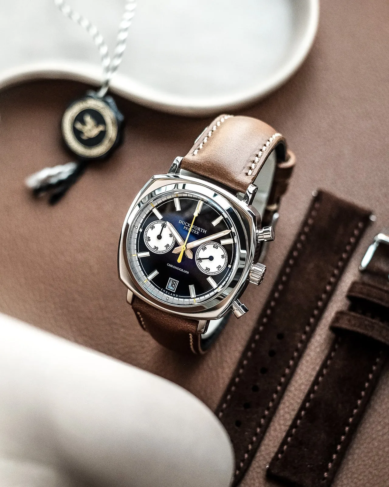 Duckworth Prestex Chronograph 42 Black Sunburst Tan Leather Watch sold by C.W. Sellors product image thumbnail 5
