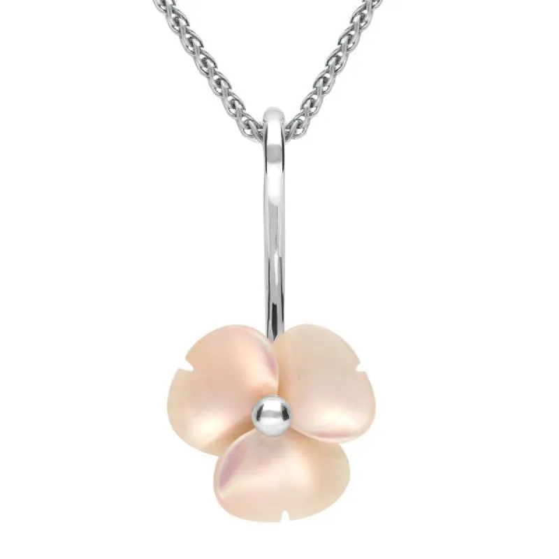 Sterling Silver Pink Mother of Pearl Tuberose 15mm Clover Necklace sold by C.W. Sellors
