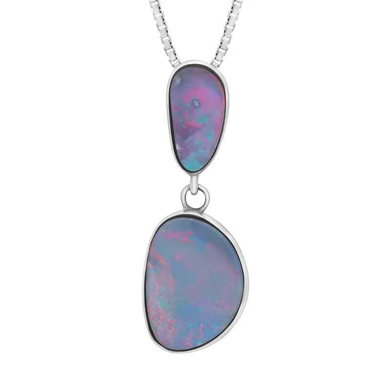 Sterling Silver Abstract Opal Two Stone Necklace sold by C.W. Sellors