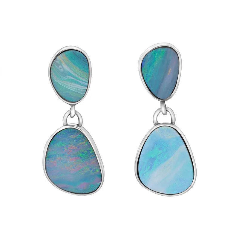 Sterling Silver Opal Two Stone Oval Doublet Drop Earrings sold by C.W. Sellors