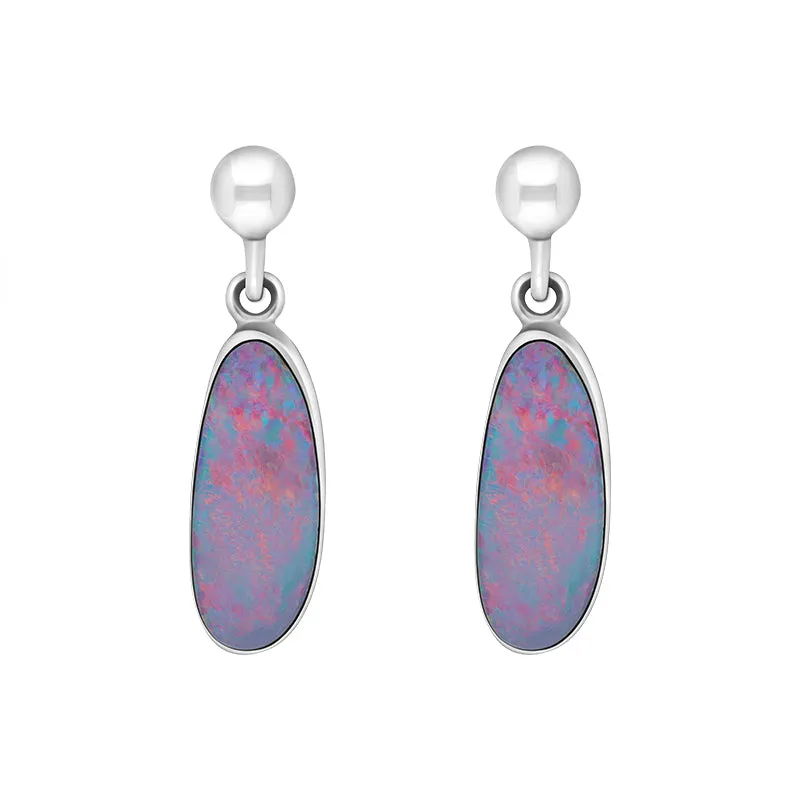 Sterling Silver Opal Obstract Oval Unique Doublet Drop Earrings sold by C.W. Sellors