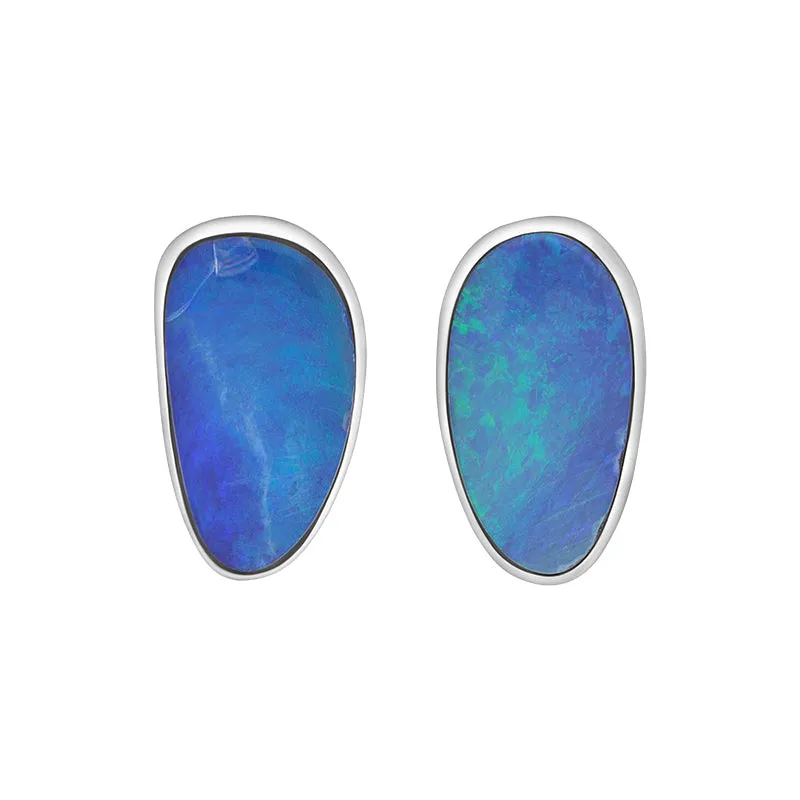 Sterling Silver Opal Abstract Oval Doublet Stud Unique Earrings sold by C.W. Sellors