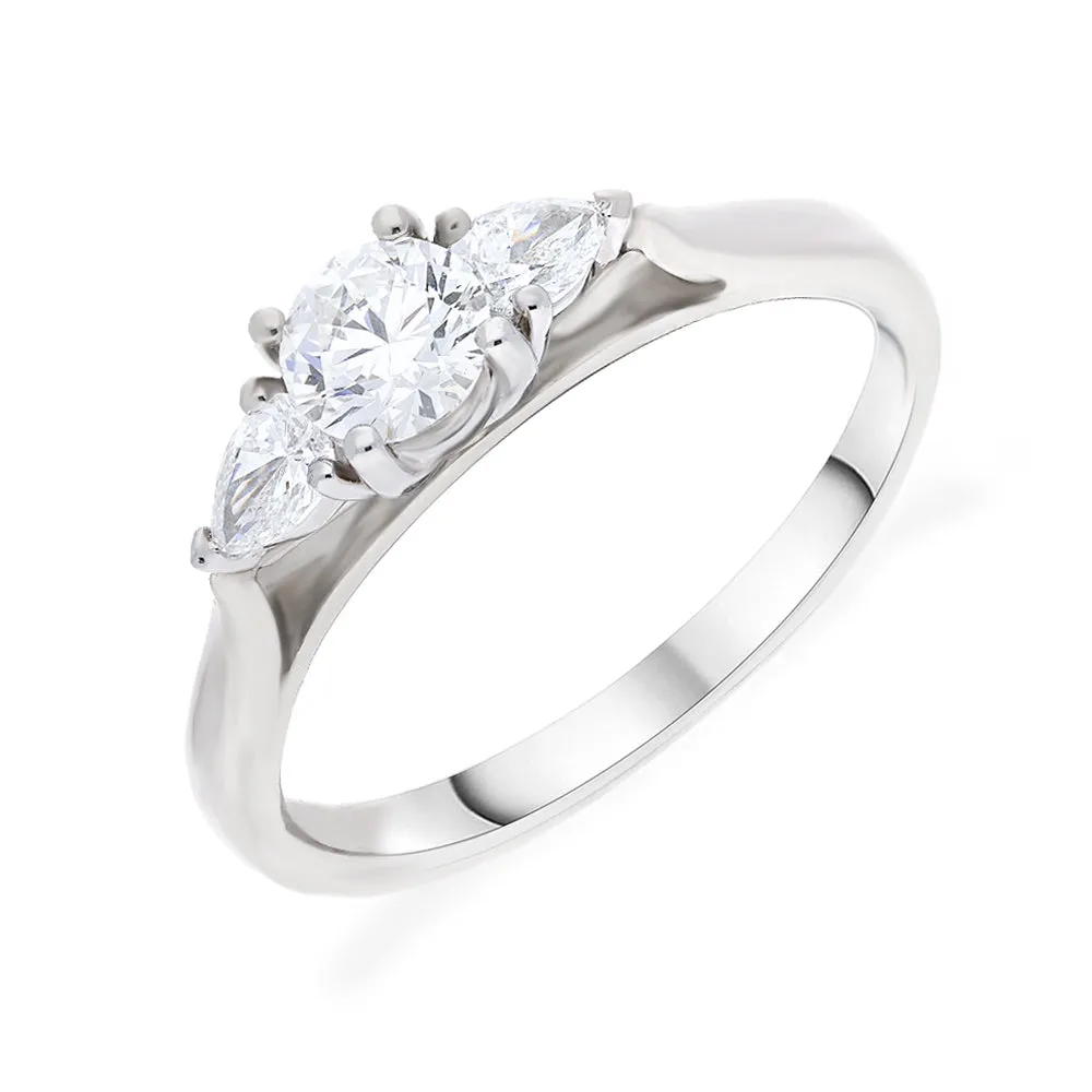 Platinum 0.40ct Diamond & 0.22ct Diamond Round and Pear Cut Trilogy Ring sold by C.W. Sellors