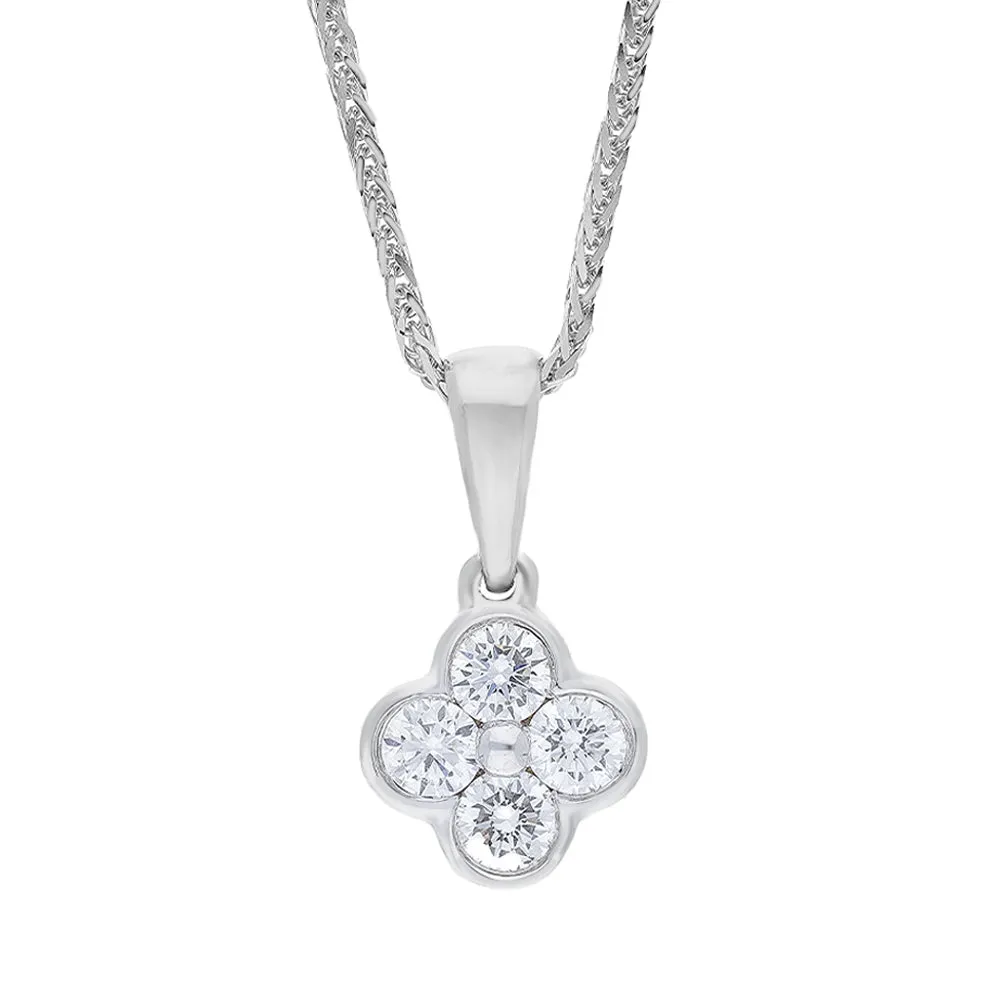 18ct White Gold 0.25ct Diamond 4 Stone Cluster Pendant & Chain sold by C.W. Sellors
