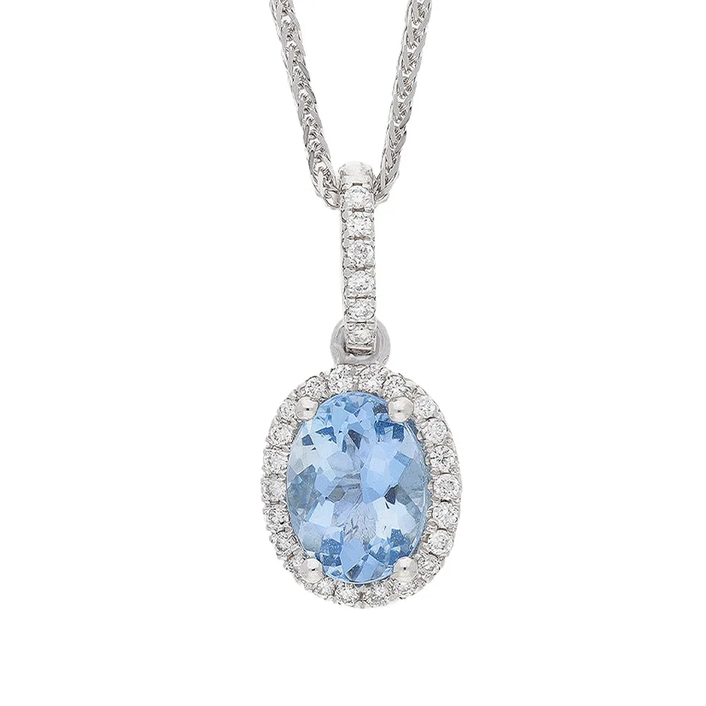 18ct White Gold 0.12ct Diamond & 1.03ct Aquamarine Oval Cluster Pendant & Chain sold by C.W. Sellors